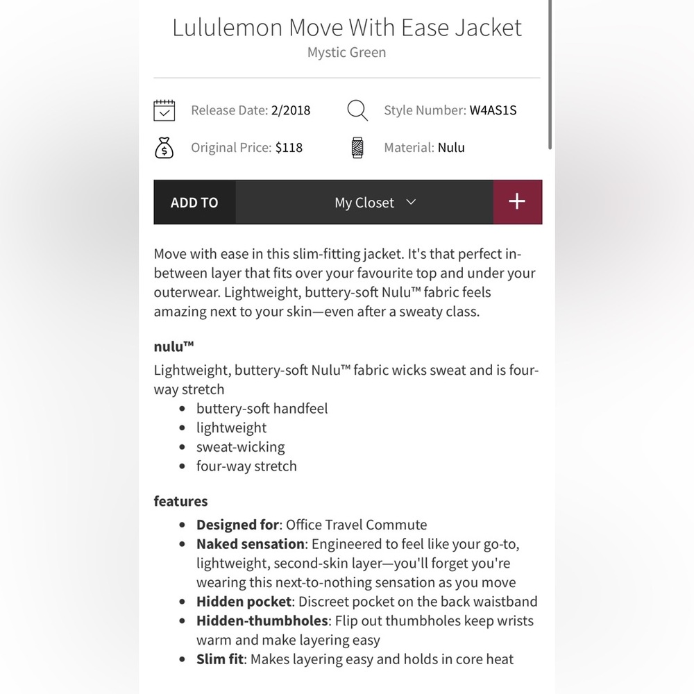 Lululemon Move With Ease Jacket - Picture 4 of 9